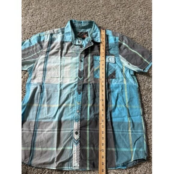 Amplify Mens Blue Gray Color Block Short Sleeve Button Down Size XL Pocket - Picture 11 of 16